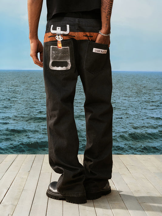 Belt-Print Utility Graphic Straight Pants WN23249