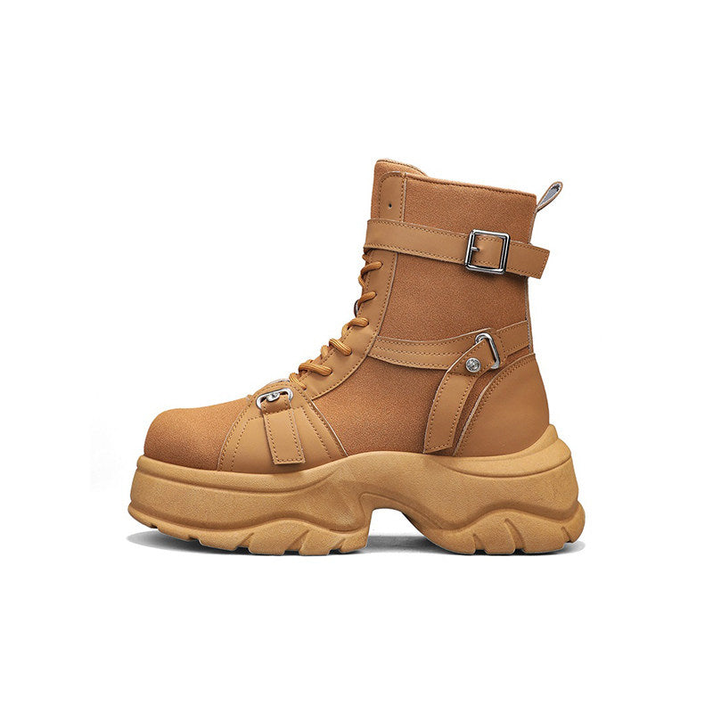 Platform High-Top Metal Buckle Lace-Up Boots WN23496