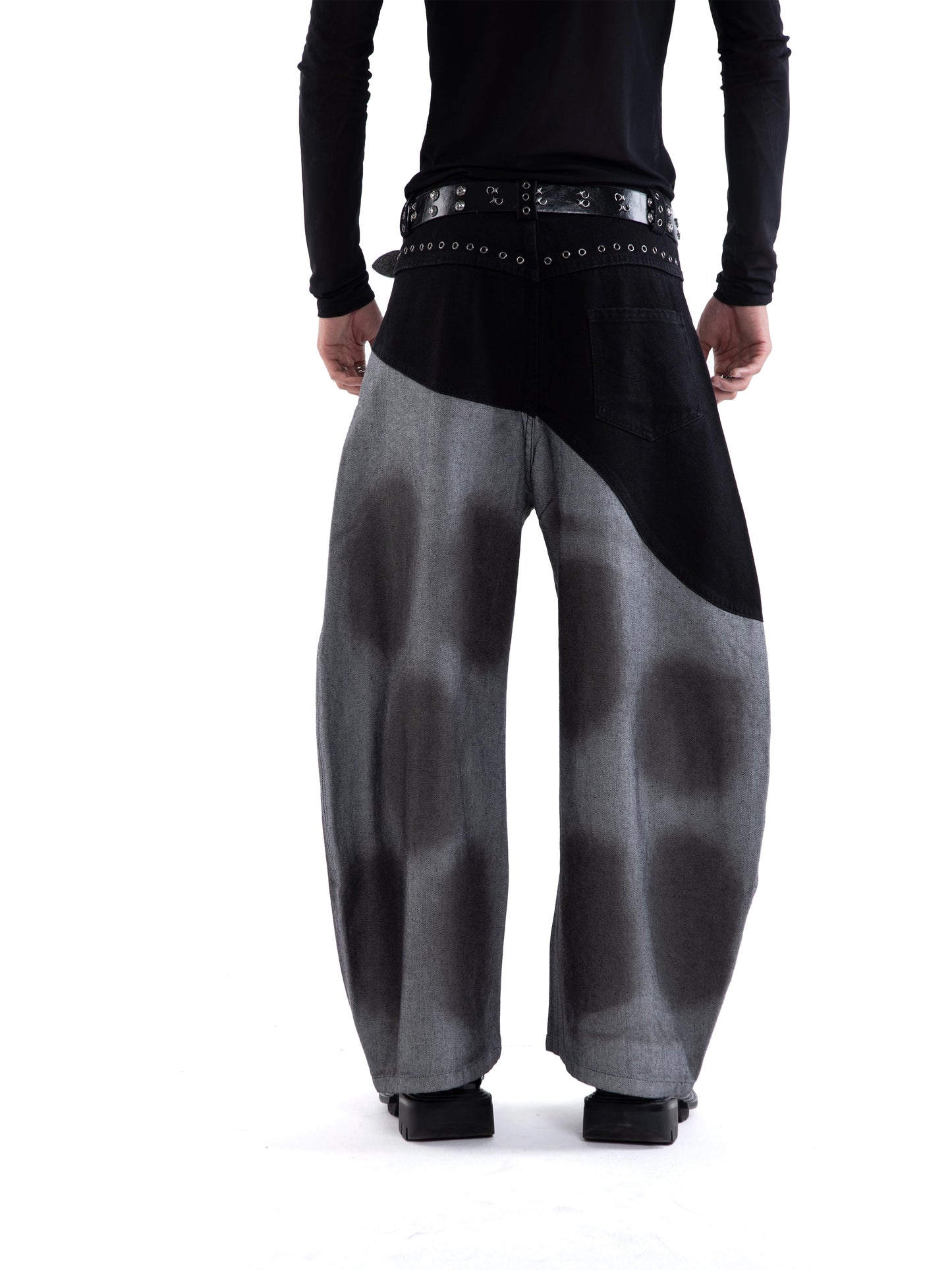 Color-Block Hand Paint Waxed Wide Leg Denim Jeans WN20654