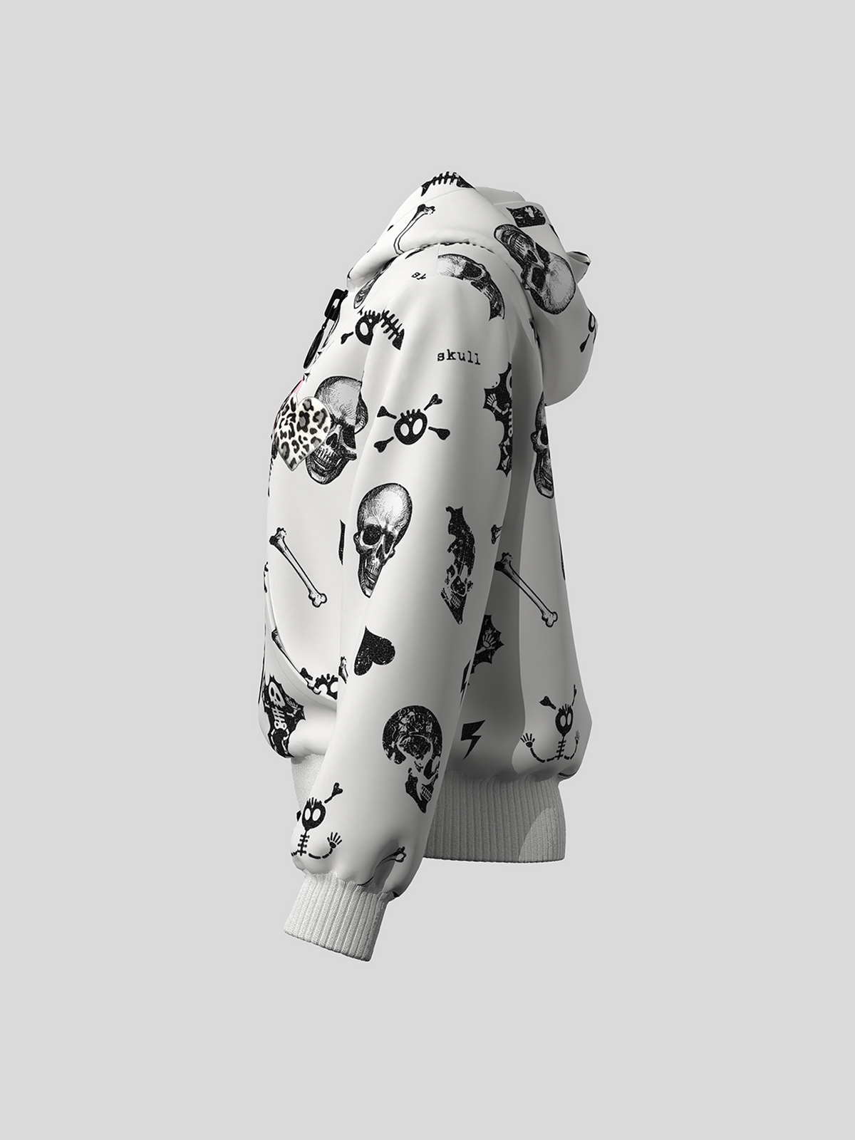 Skull Heart Graphic Cropped Zipper Hoodie WN27106