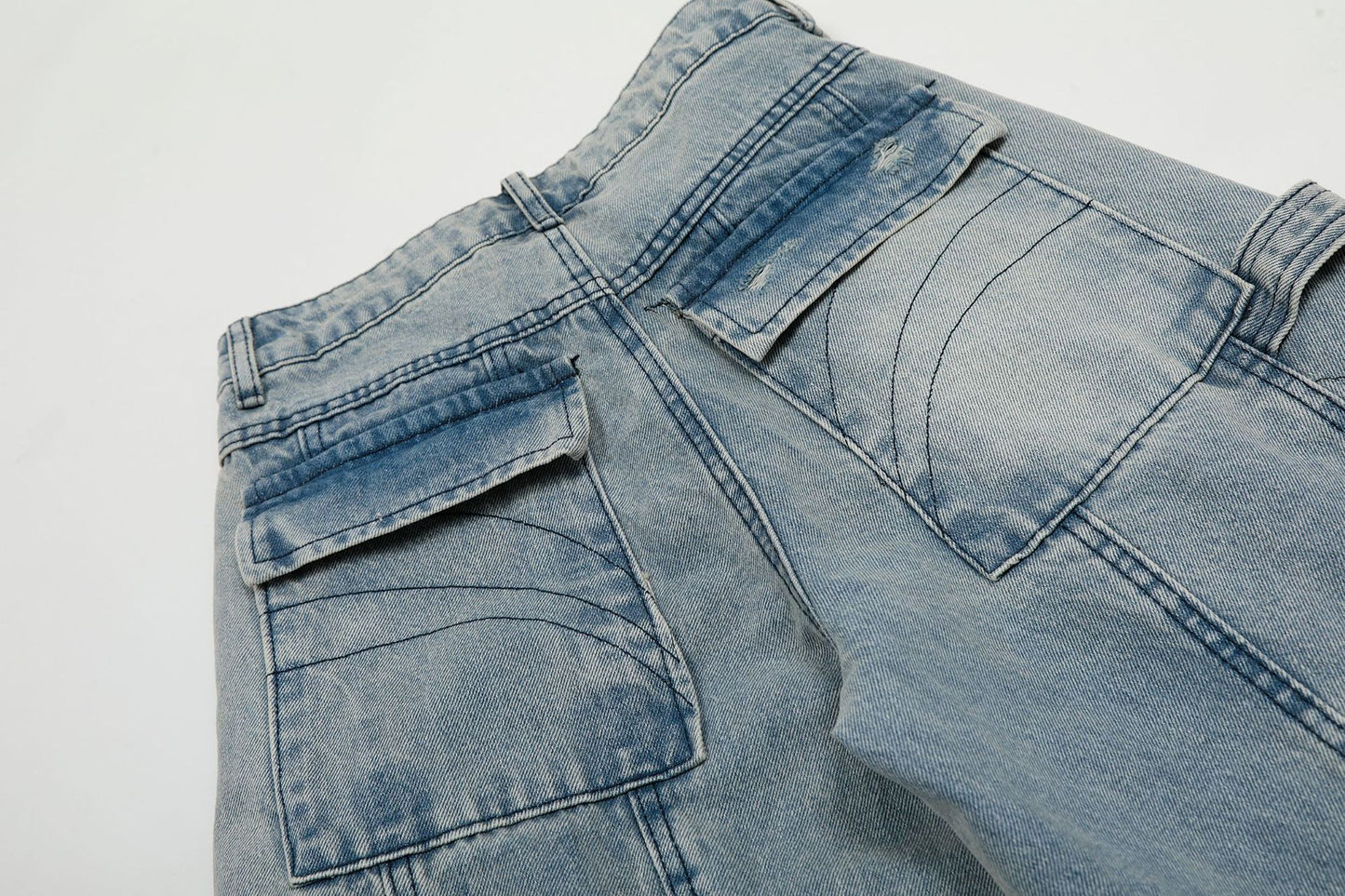 Heavy Wash Damage Pocket Cargo Denim Jeans WN14167