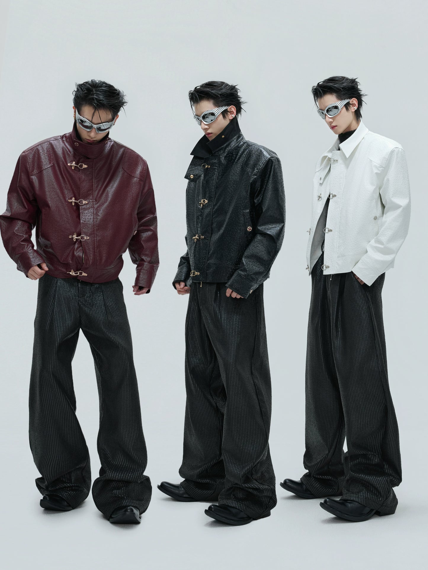 Ostrich Texture Fleece Lining Thick PU Leather Jacket WN21727