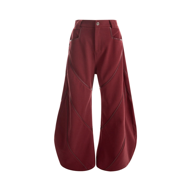 PU Leather Piping Patchwork Wide-Leg Trousers WN11691