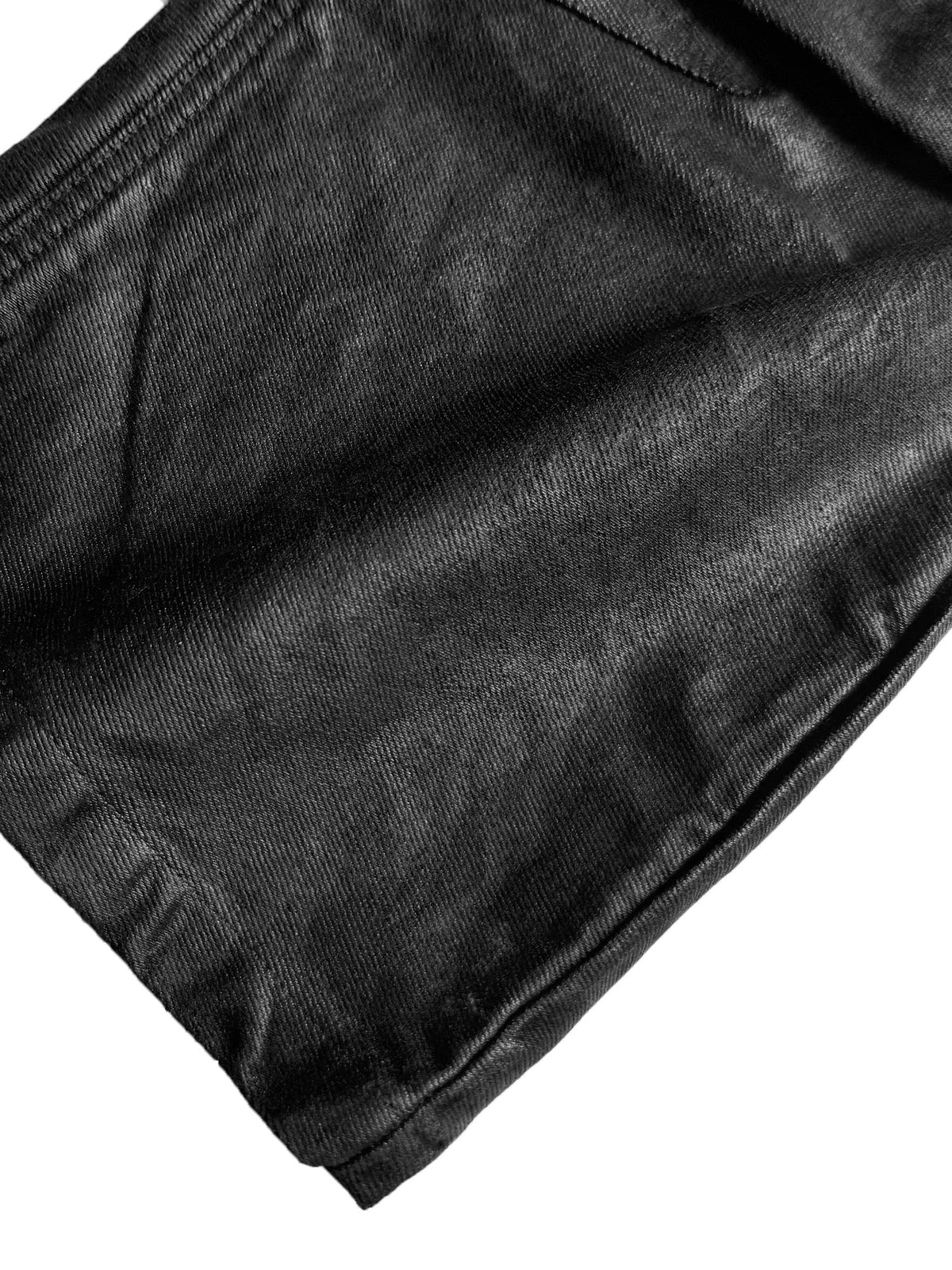 Triple-Waist Panel Hand-Paint PU Straight Denim Jeans WN27055