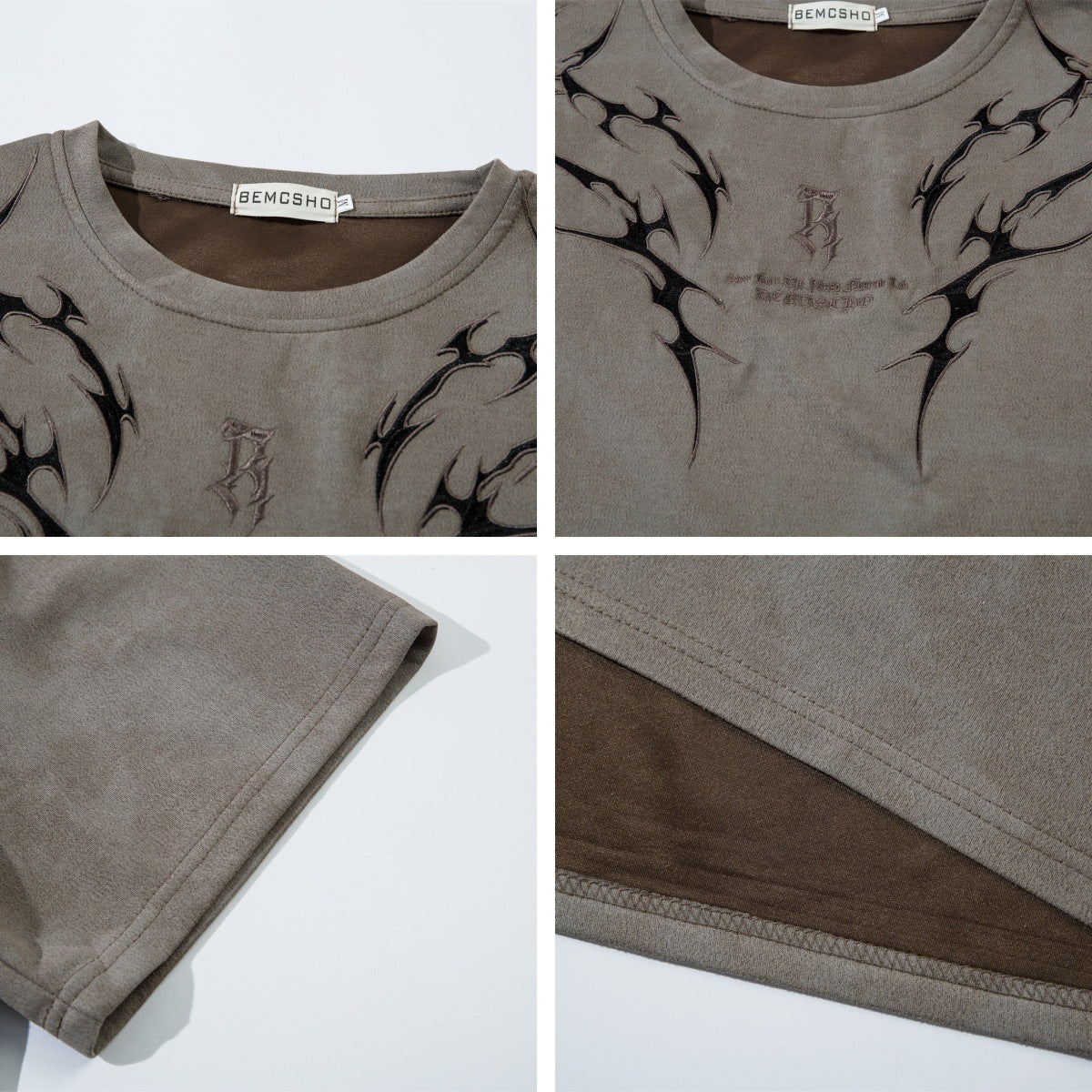 3D Embroidery Suede Oversize Short Sleeve T-Shirt WN15082