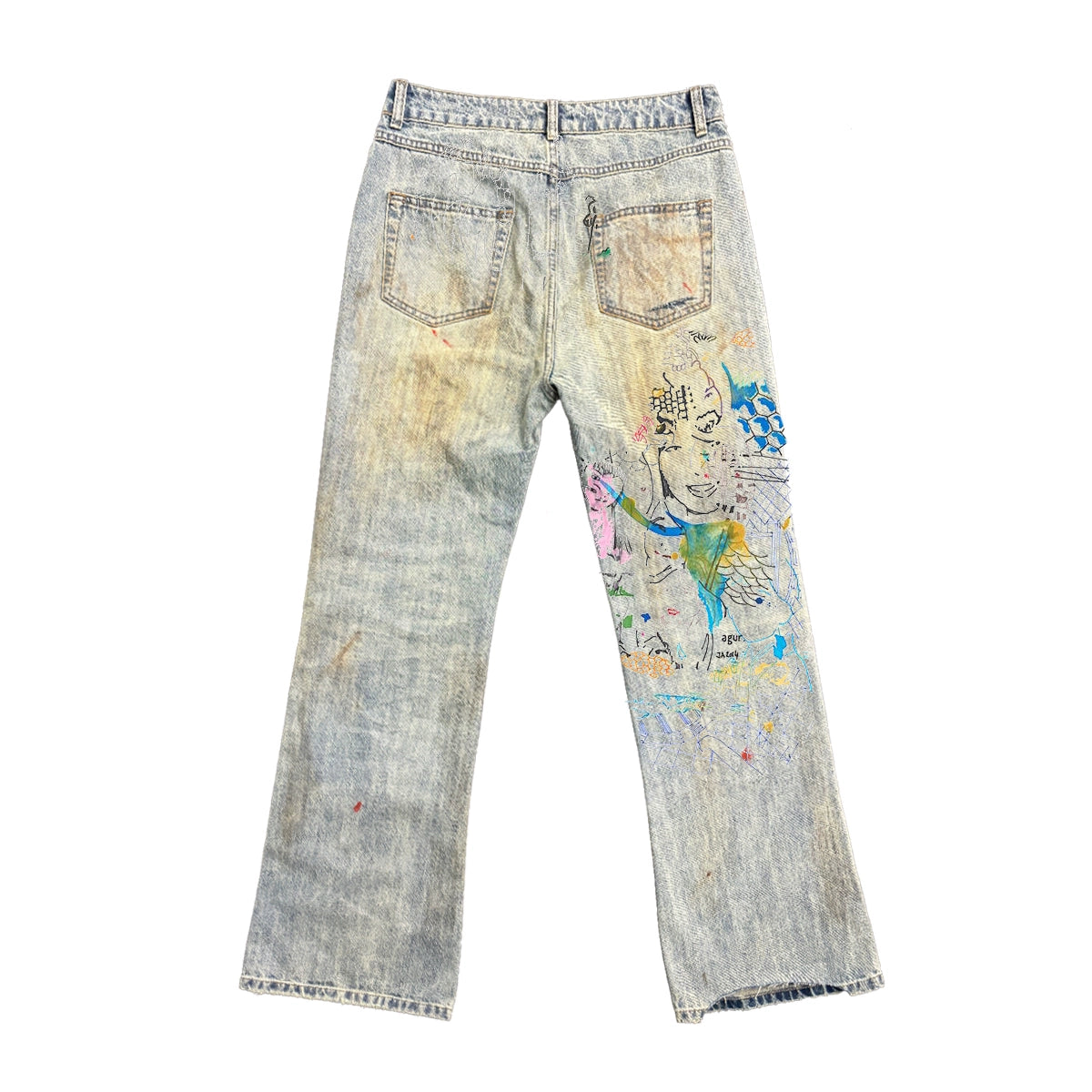 Spray Dye Washed Wide Leg Denim Jeans WN16827