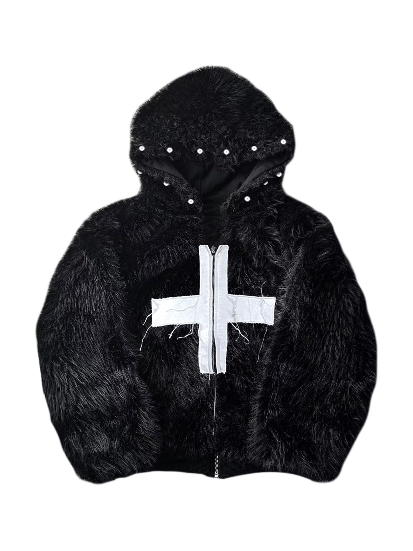 Reversible Fake Fur Hooded Zipper Jacket WN15869