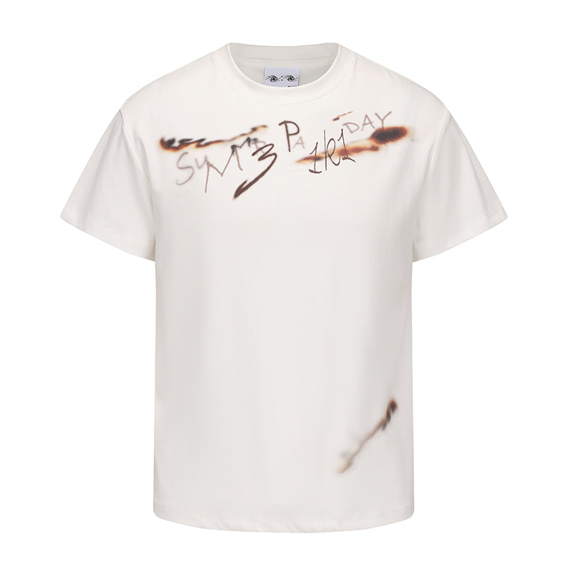 Wash Damage Graphic Design Short Sleeve T-Shirt WN15842