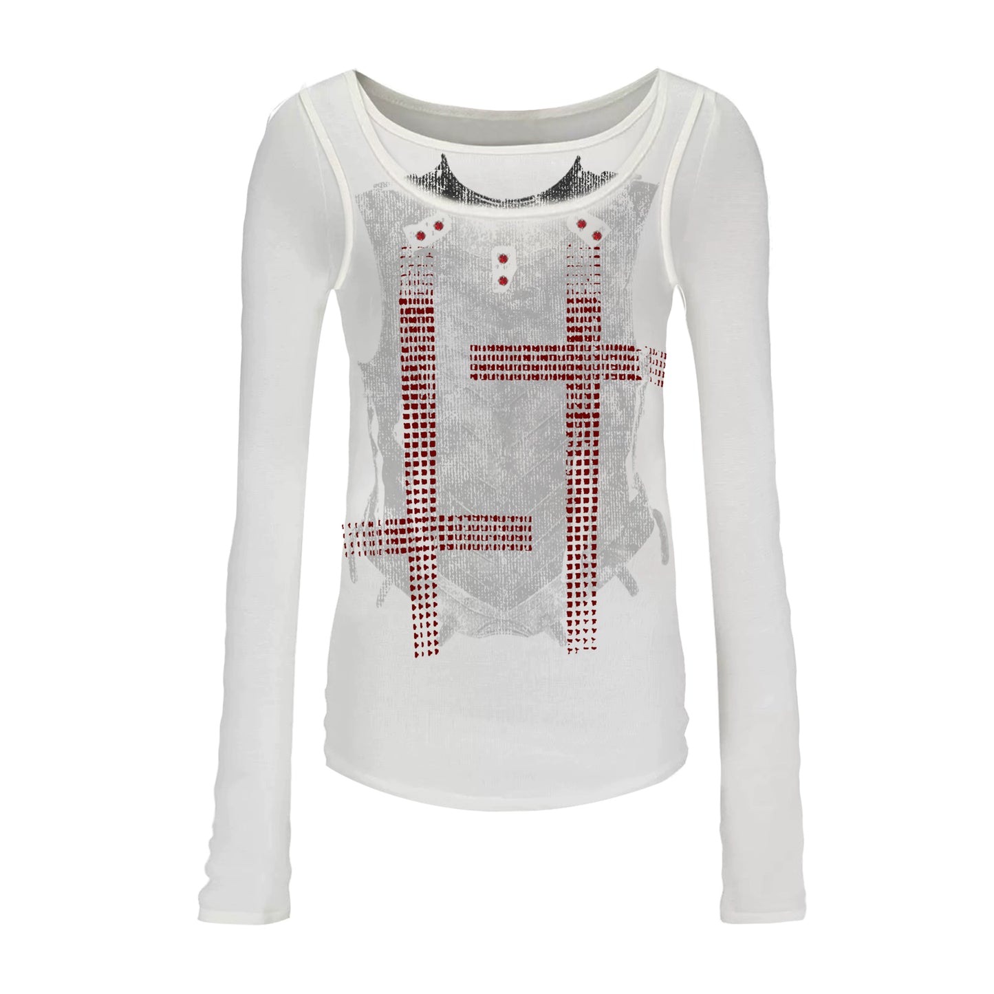 Graphic Design Fake Layered Long Sleeve T-shirt WN20908