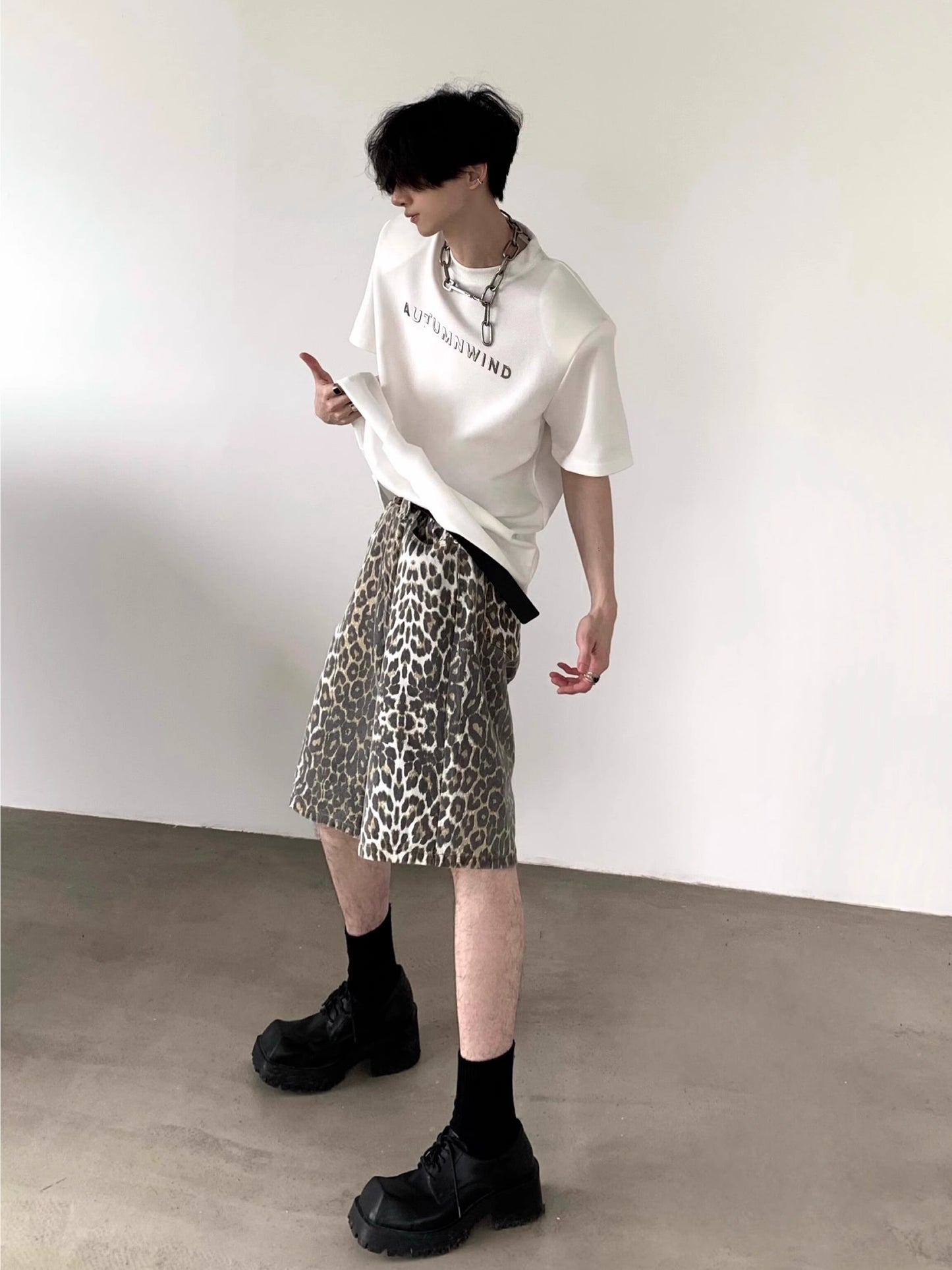 Leopard Print Short Denim Jeans WN7065