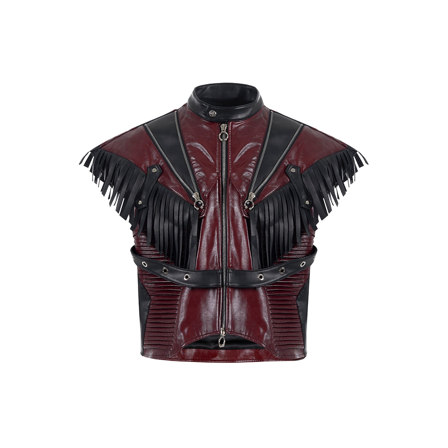 Fringe Patchwork PU Leather Jacket & PU Leather Pants Setup WN14873