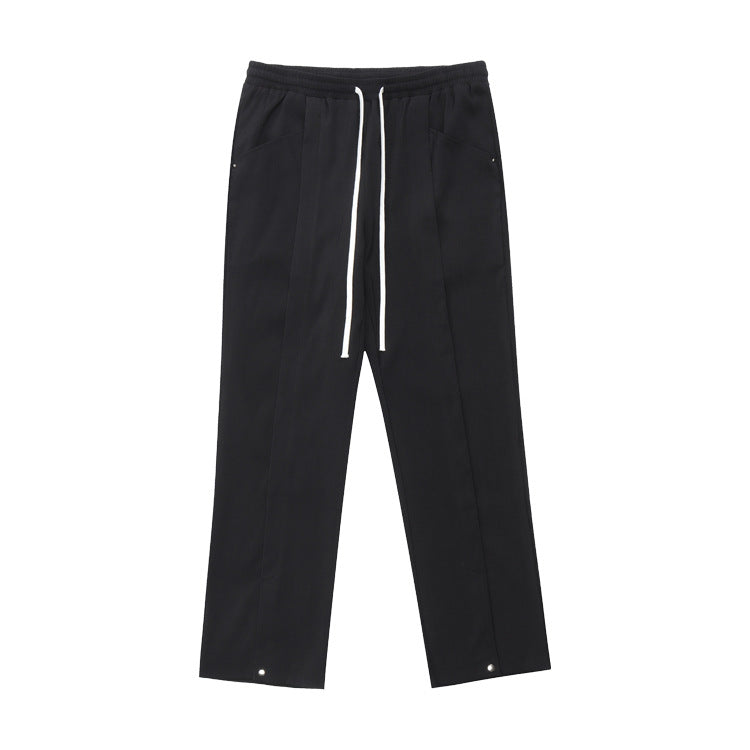 Buttoned Hem Straight Oversize Sporty Pants WN12490