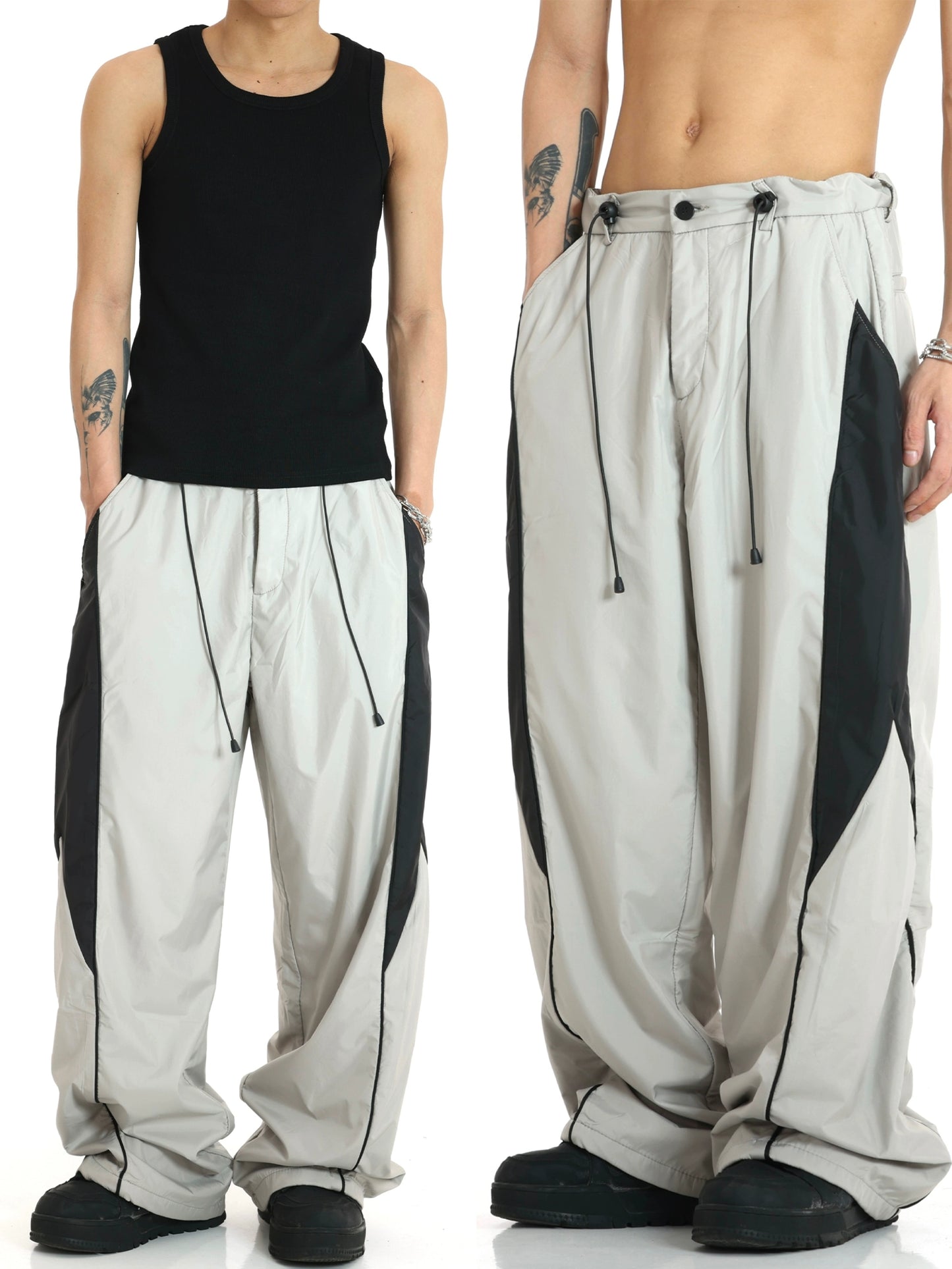 Contrast Color Wide-Leg Sporty Pants WN5738