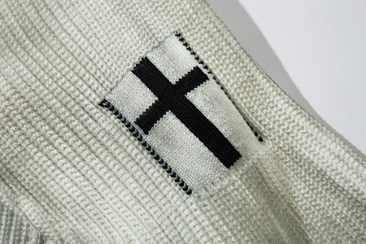 Spray-Paint Tie-Dye Cross Stand Neck Zipper Knit Cardigan WN11238