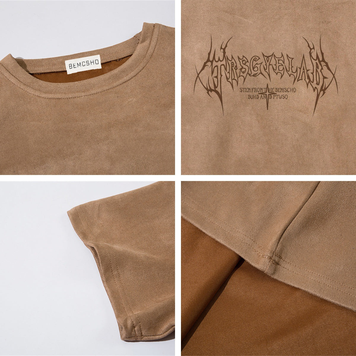 Letter Print Suede Oversize Short Sleeve T-Shirt WN15077