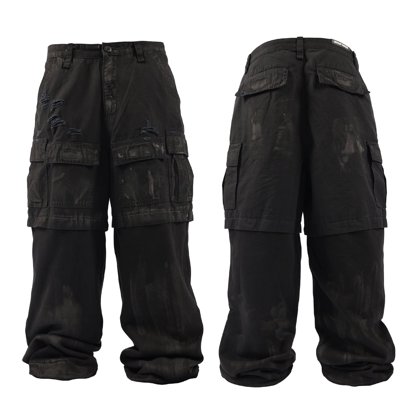 Multi-Pocket Mud-Dyed Damage Adjustable Cargo Pants WN17231