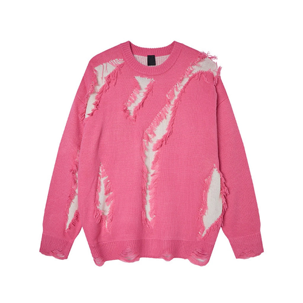 Damage Hole Oversize Knit Sweater WN21046