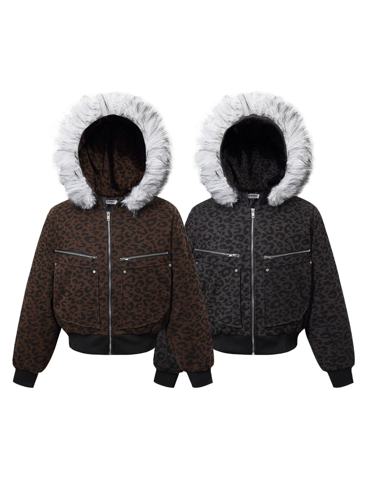 Leopard Print Fake Fur Trim Hooded Oversize Puffer Jacket WN27919
