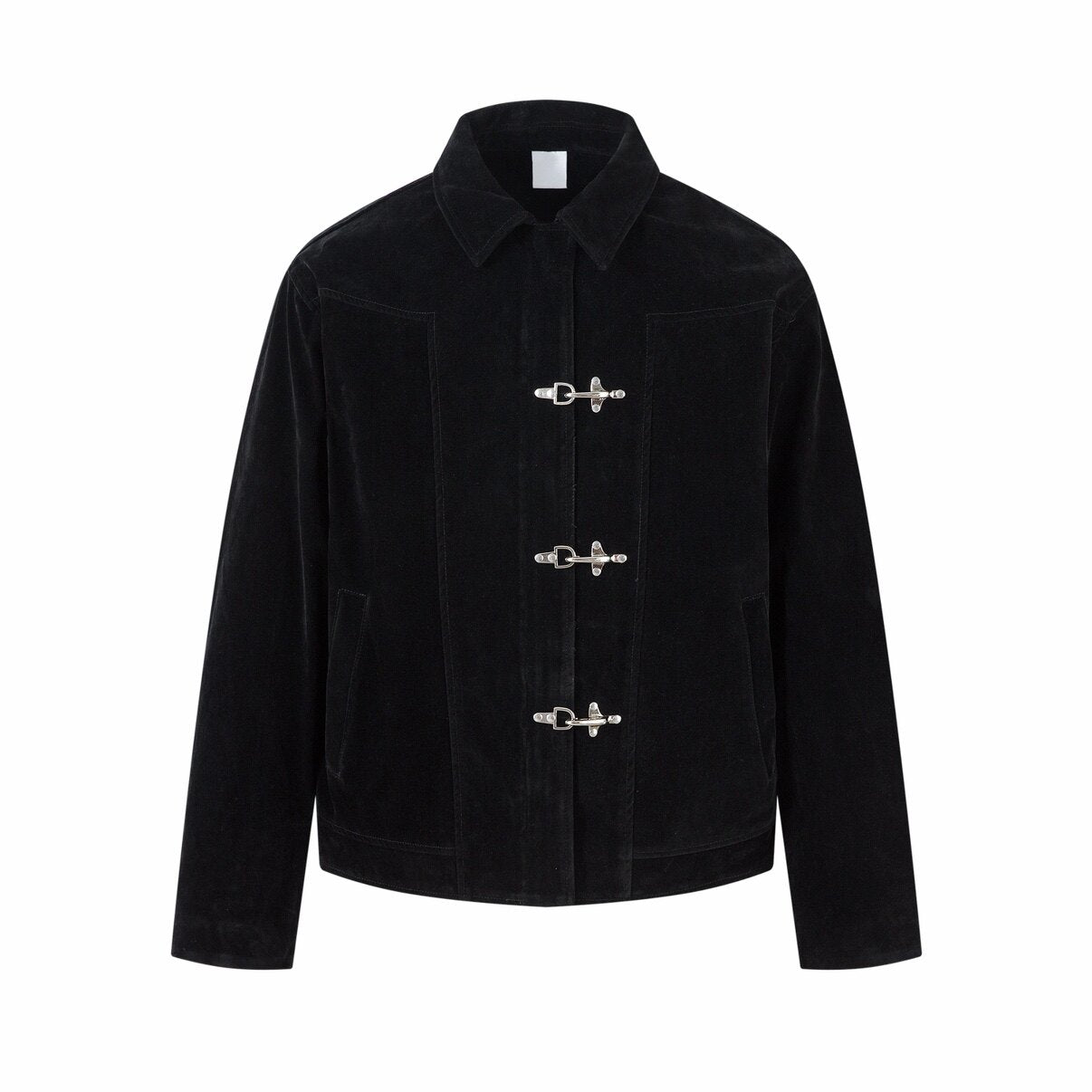 Washed Metal Buckle Button Suede Jacket WN24480
