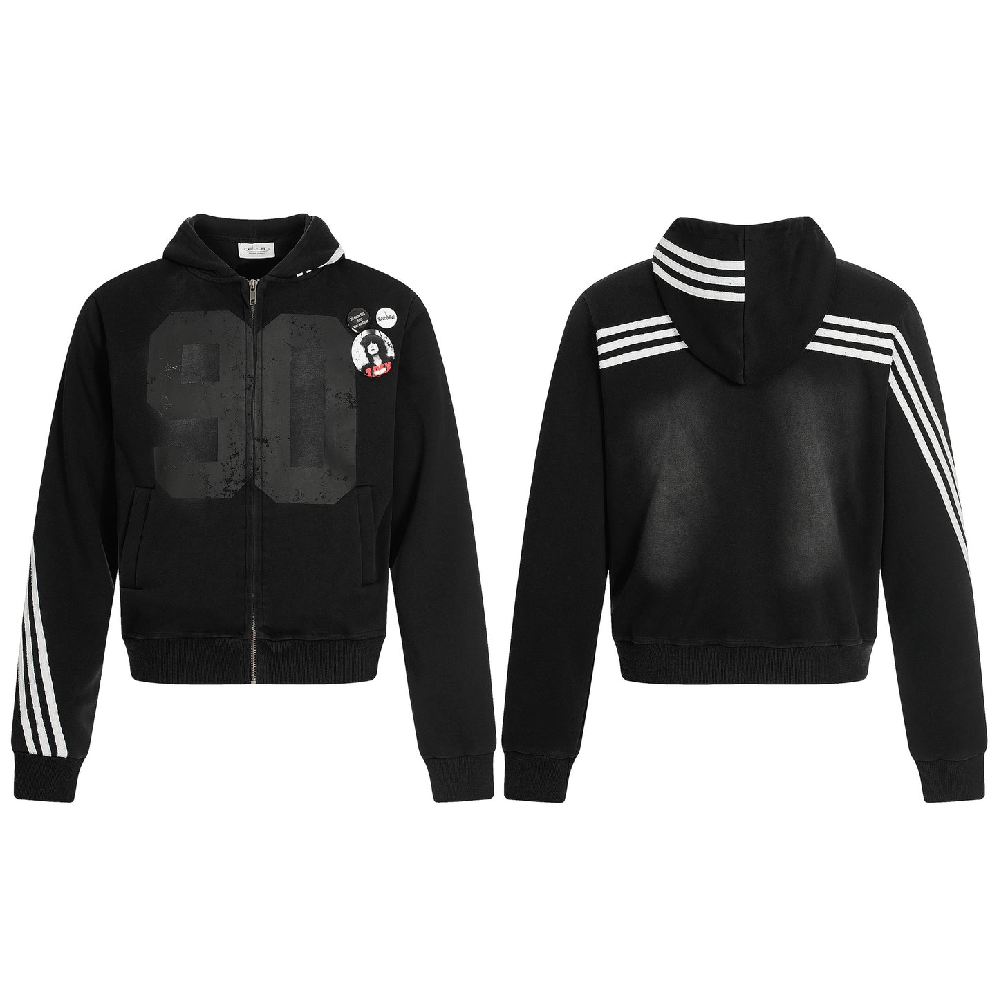 Three Stripes Short Sporty Zipper Hoodie WN21916