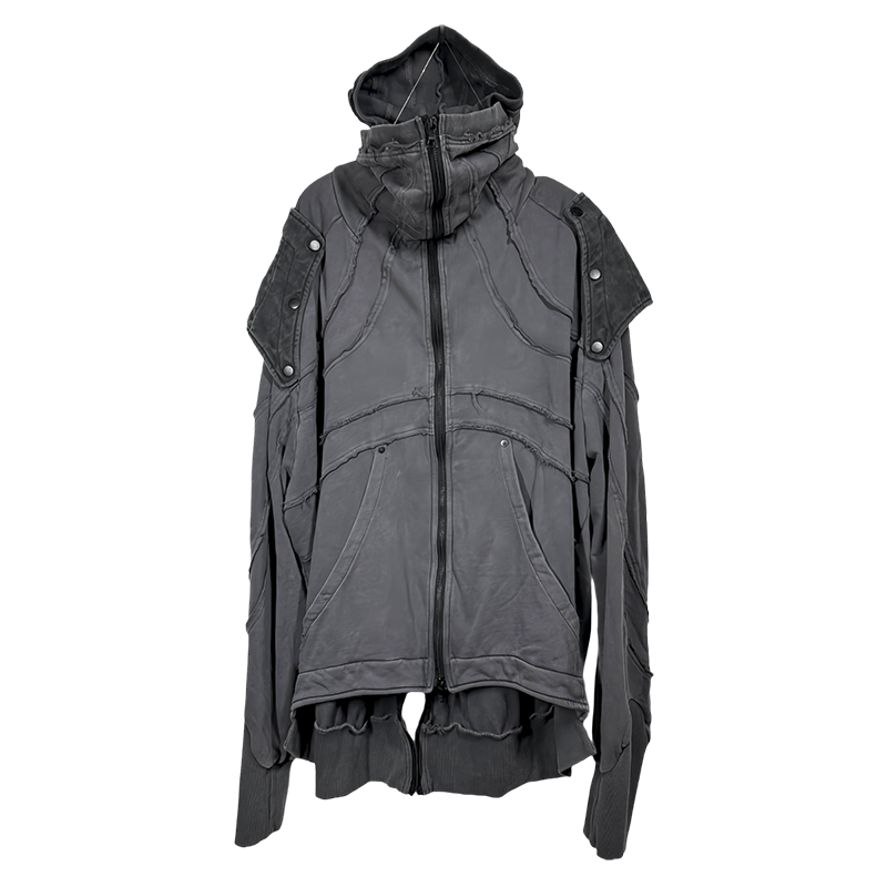 Detachable Shoulder Washed Zipper Hooded Jacket WN22001