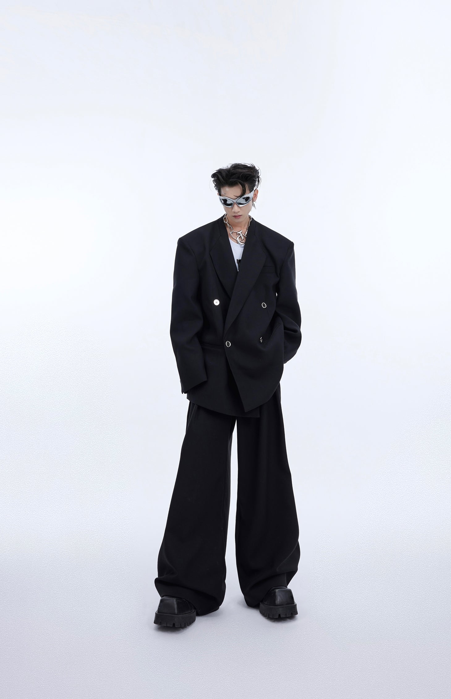 Metal Button Oversize Tailored Jacket & Wide-leg Trousers Setup