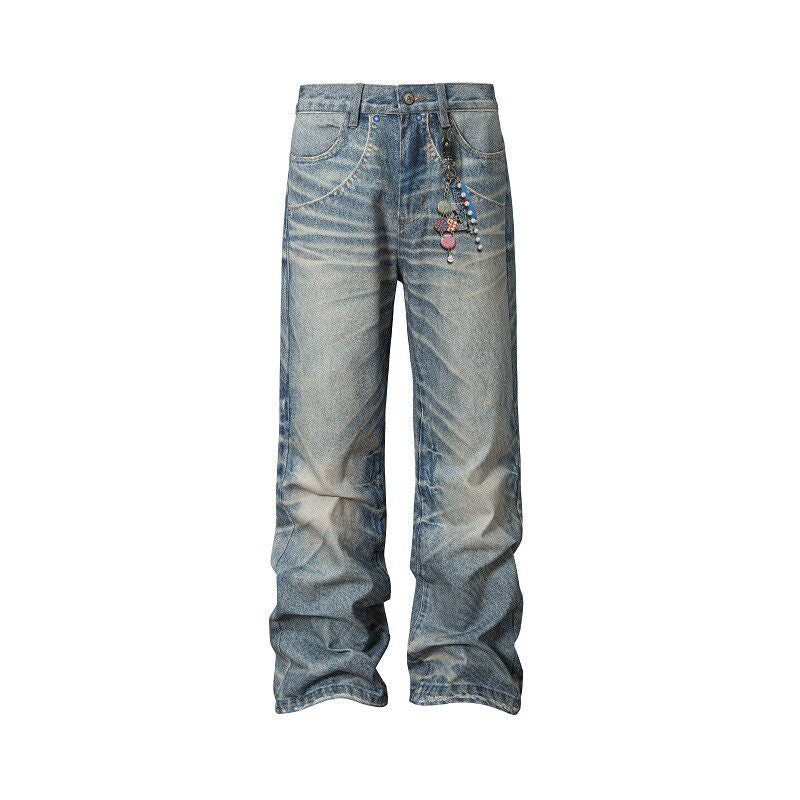 Chain Detail Wash Straight Denim Jeans WN23235