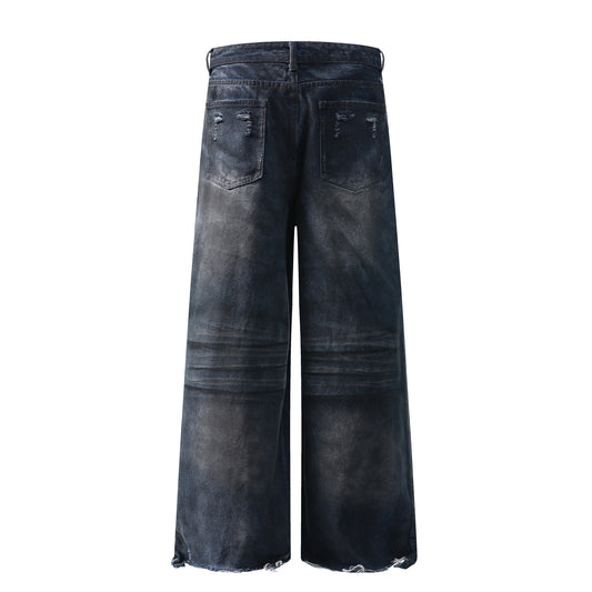 Dirty Dyed Whisker Wide Leg Denim Jeans WN26875