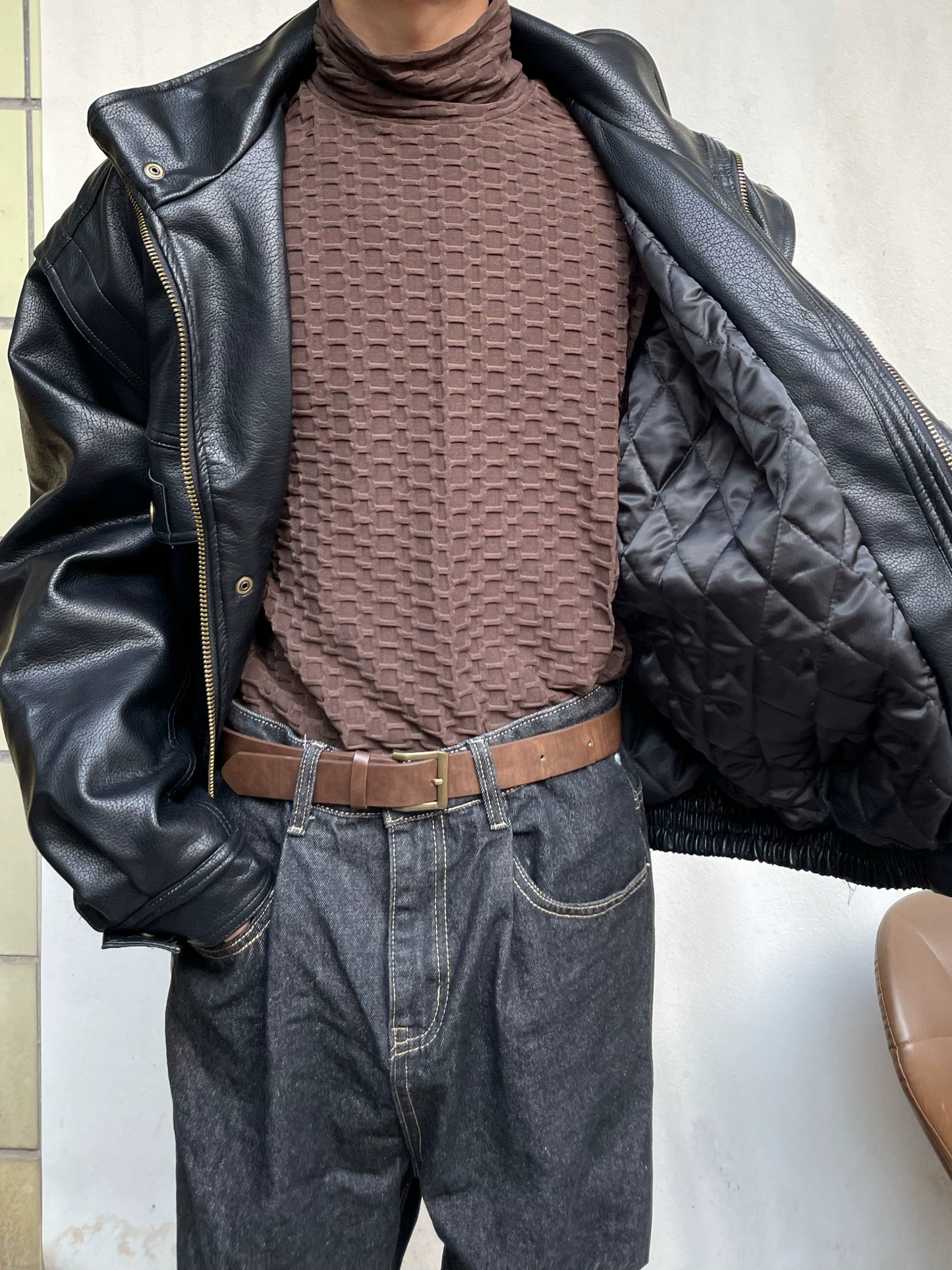 Stand Neck Oversize Thick PU Leather Short Jacket WN19991