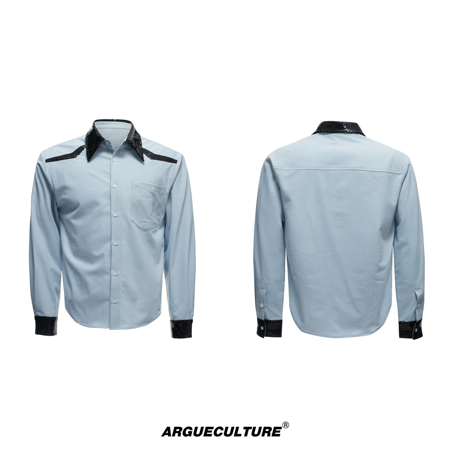 Sequin Colorblock Drape Shoulder-Pad Long Sleeve Shirt WN20531