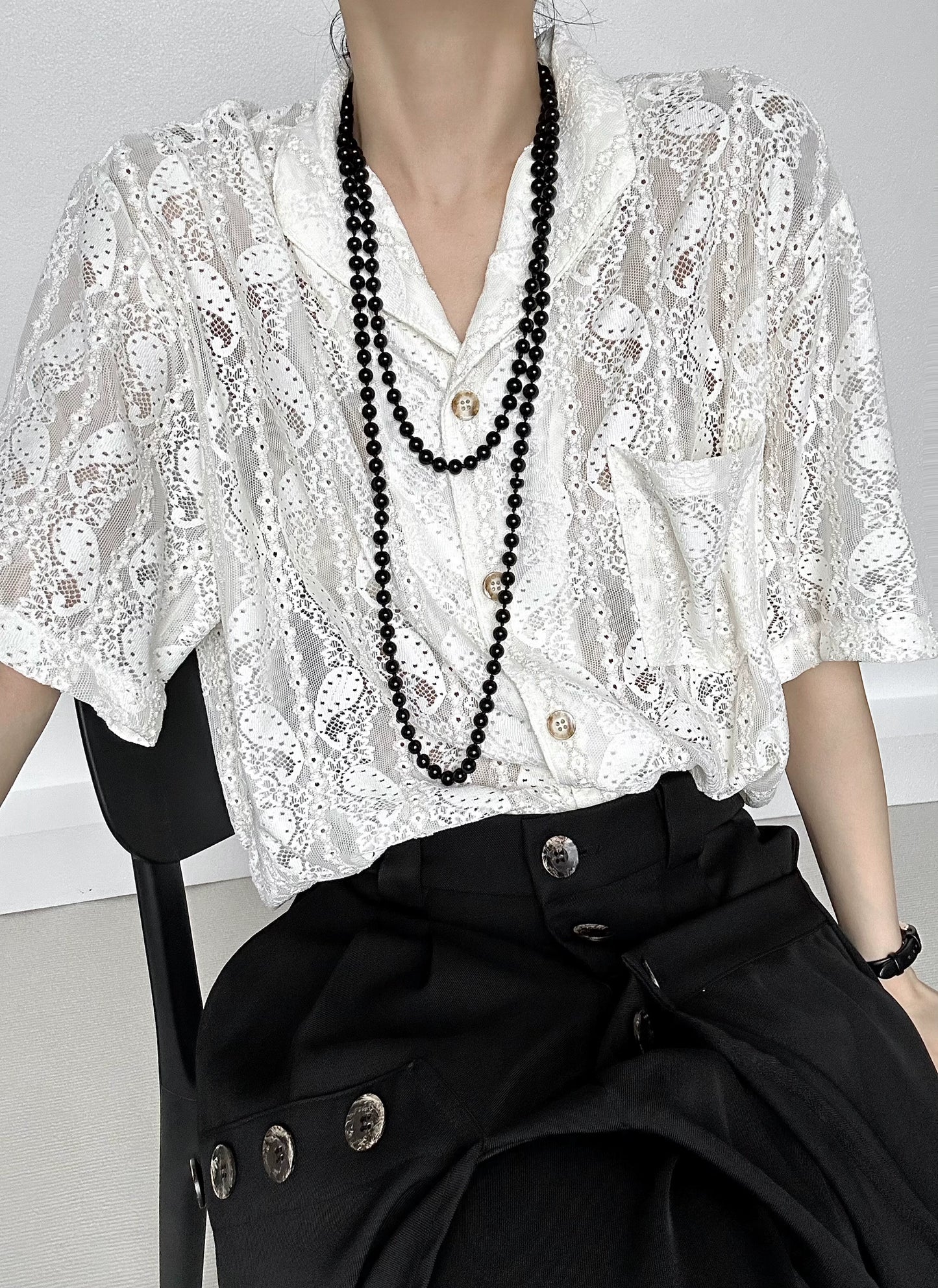 Black Long Pearl Beads Necklace WN19667