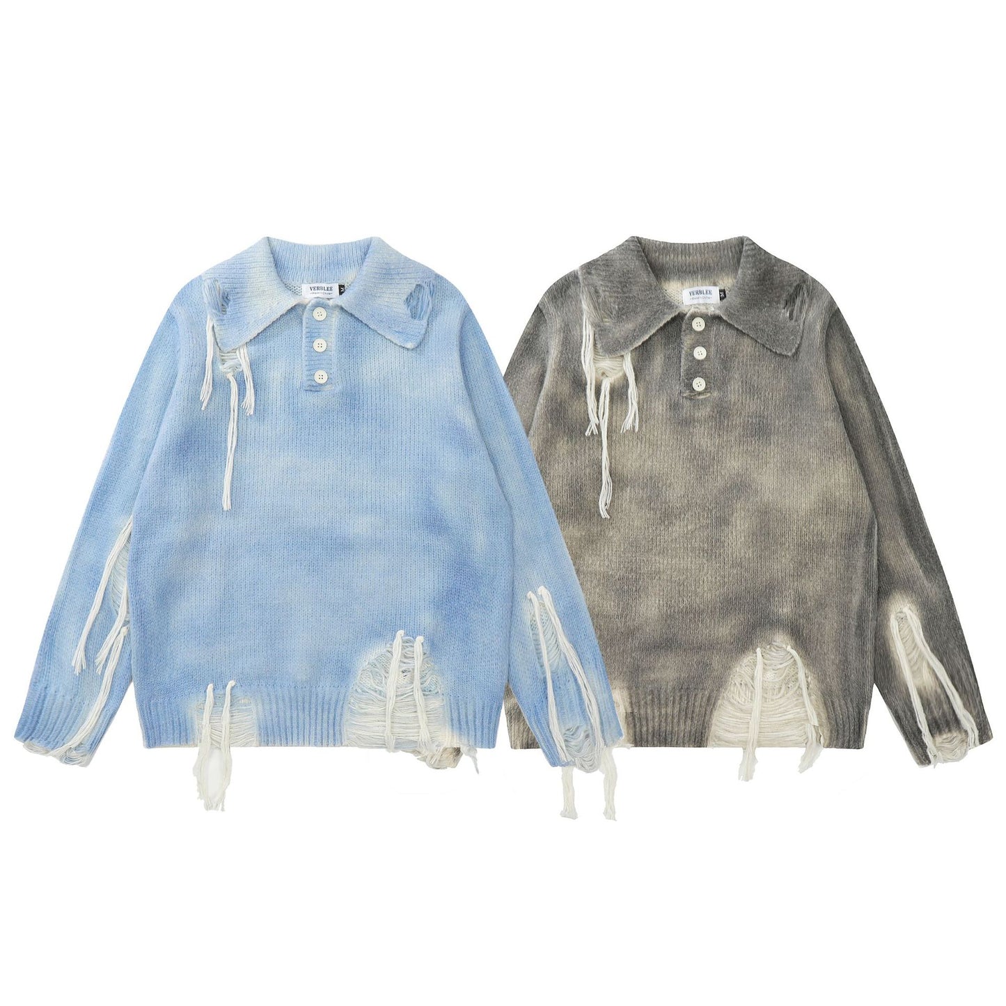 Washed Damage Knit Collar Sweater WN12678