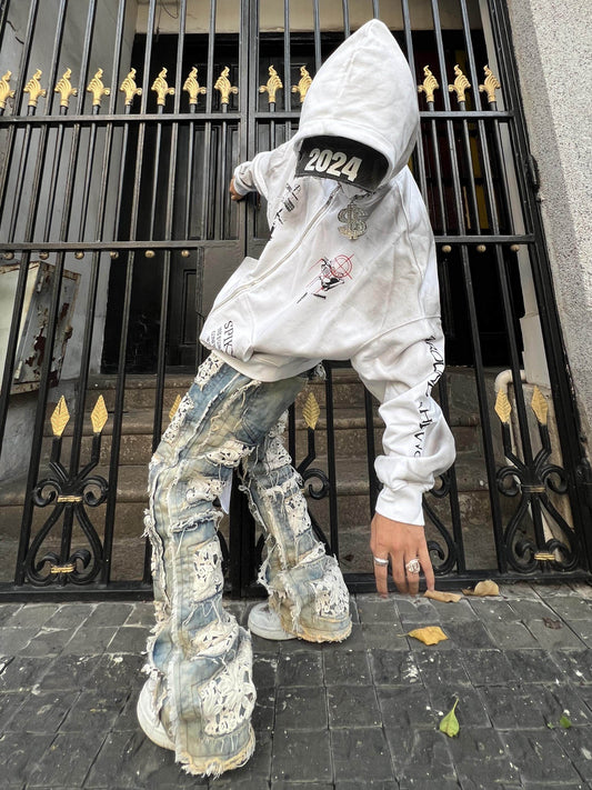 Graffiti Print Smoke Effect Zipper Hoodie WN24120