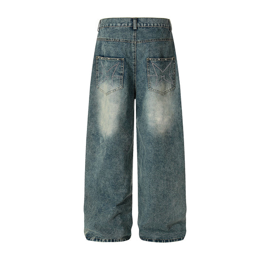 Star Patch Rivet Wide Leg Denim Jeans WN25585