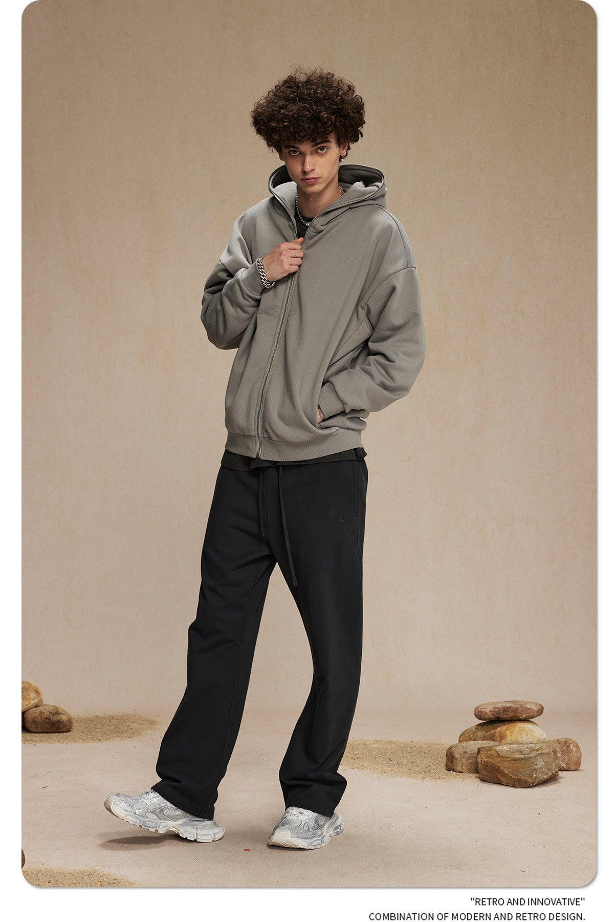 Oversize Plain Zipper Hoodie WN9971