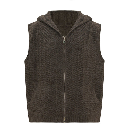 Hooded Zip-Up Knit Sweater Vest WN26232