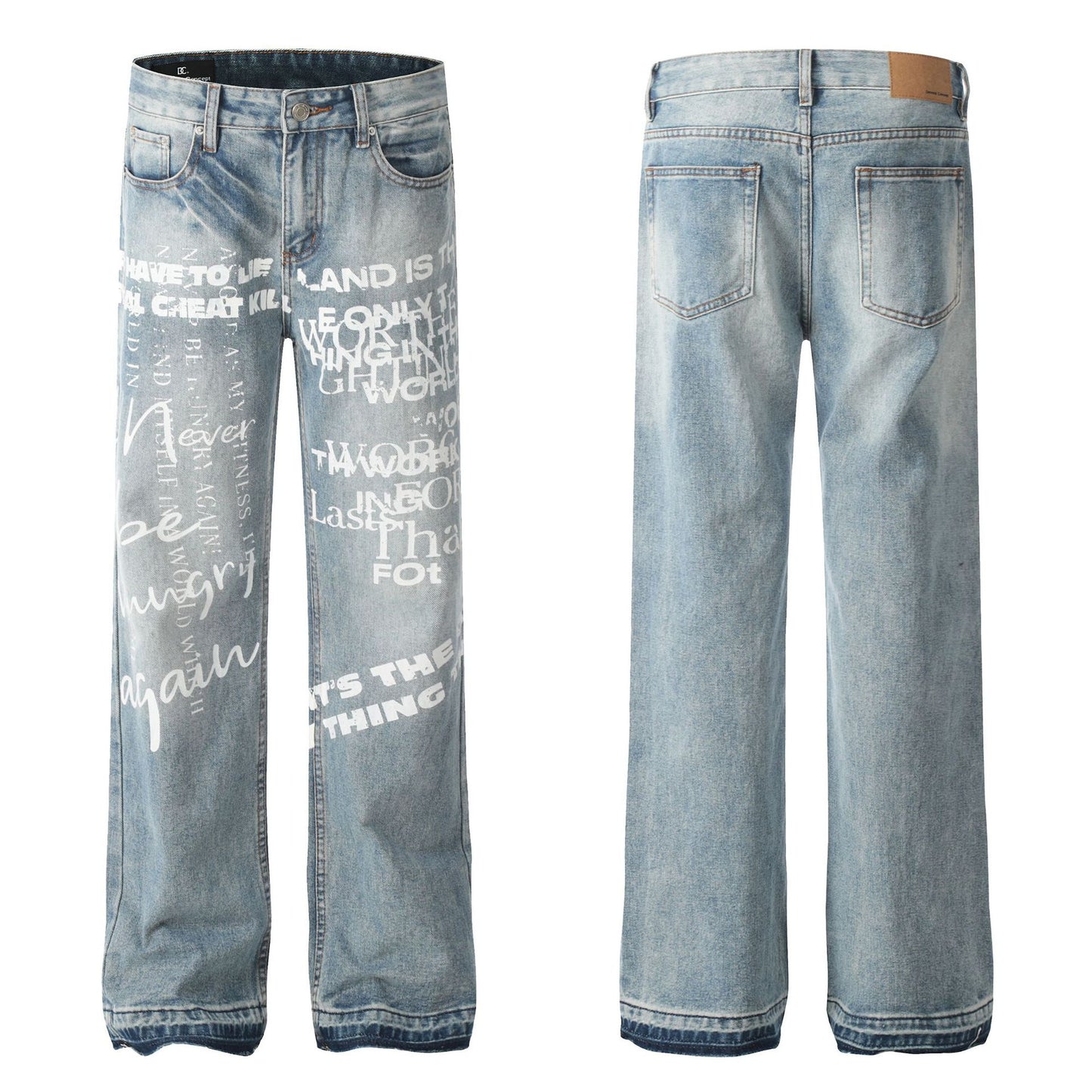 Letter Print Straight Denim Jeans WN26152