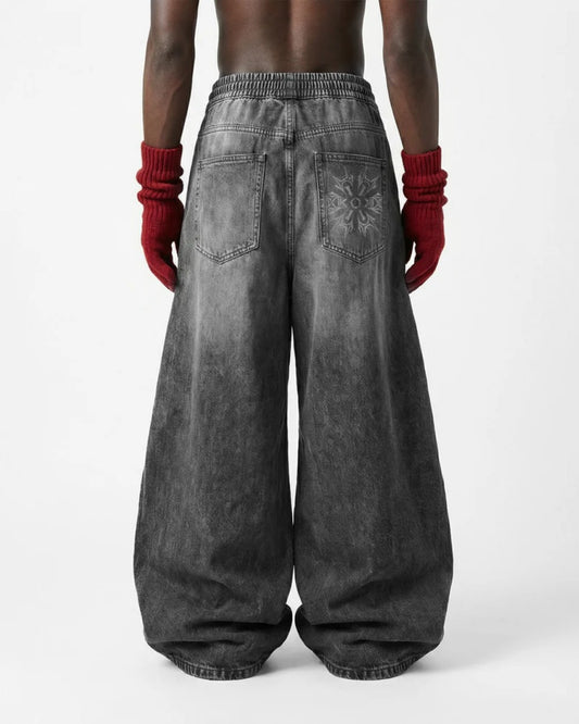 Gradient Wash Drawstring Wide Leg Denim Jeans WN27925