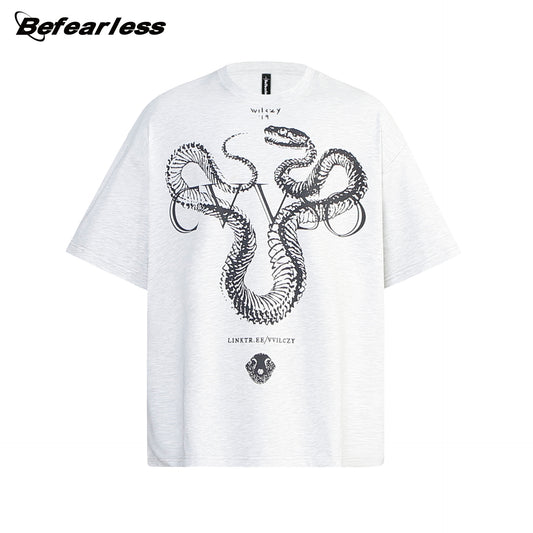 Washed Snake Skeleton Graphic Oversize Short Sleeve T-Shirt WN26408