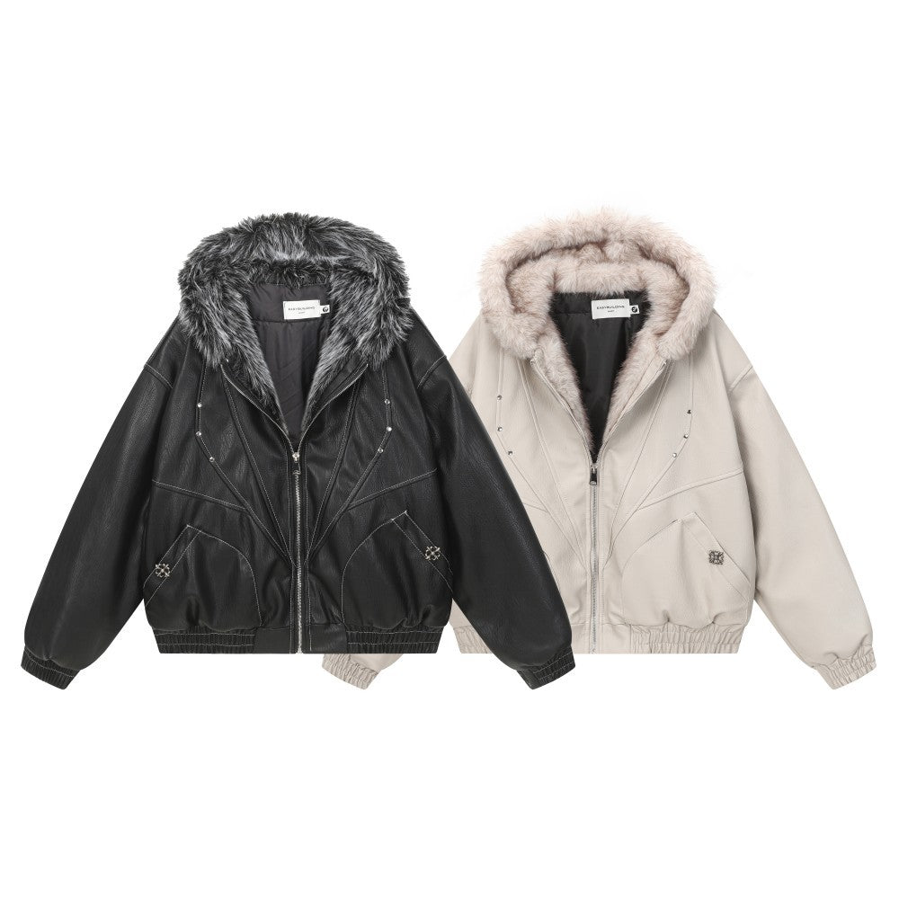 Fake Fur Hooded Panel Cropped Jacket WN28113