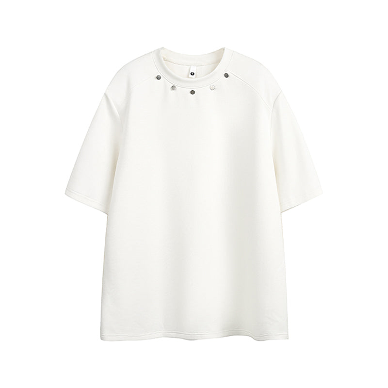 Metal Button Oversize Short Sleeve T-Shirt WN15665