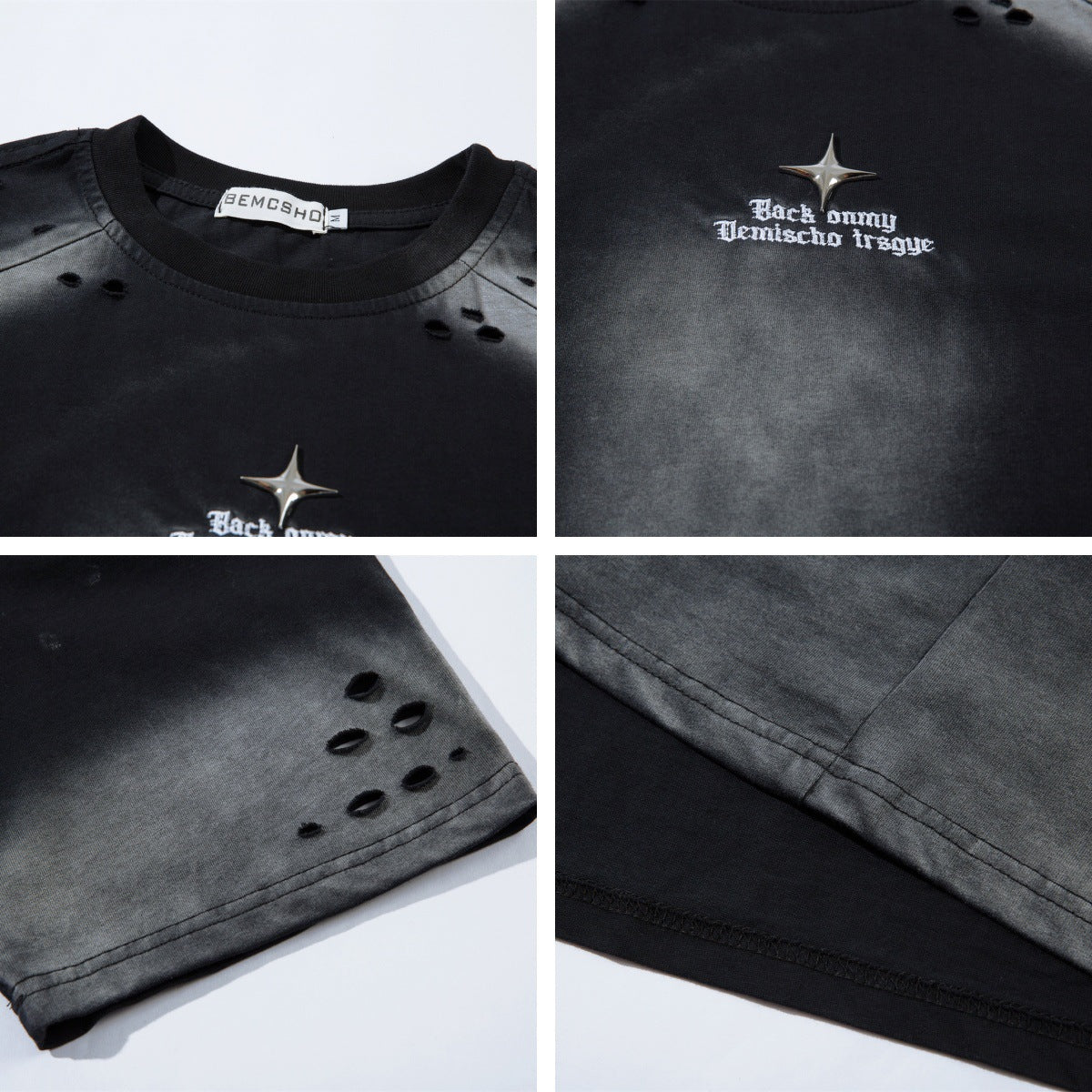 Damage Oversize Letter Embroidery Short Sleeve T-Shirt WN16543