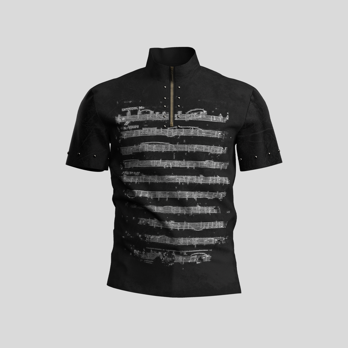 High-Neck Music Note Graphic Short Sleeve T-Shirt WN27146
