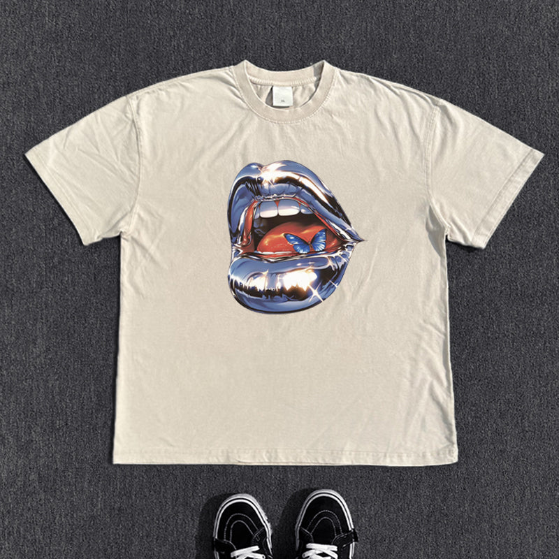 Washed Print Oversize Short Sleeve T-Shirt WN15822