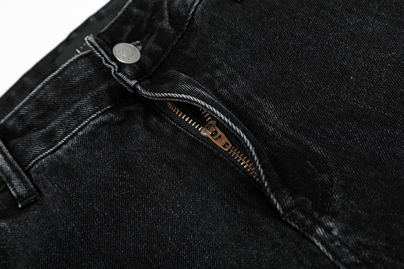 Graphic Design Wide-Leg Straight Denim Jeans WN18535