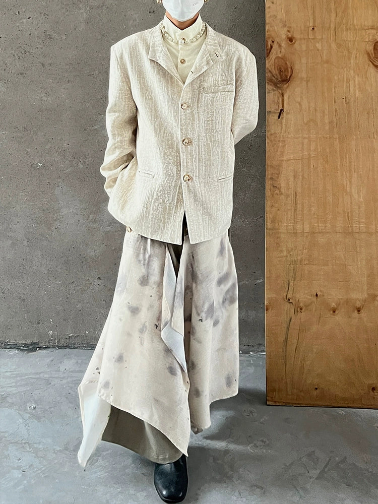 Standing-Collar Linen Jacquard Tailored Jacket WN20028