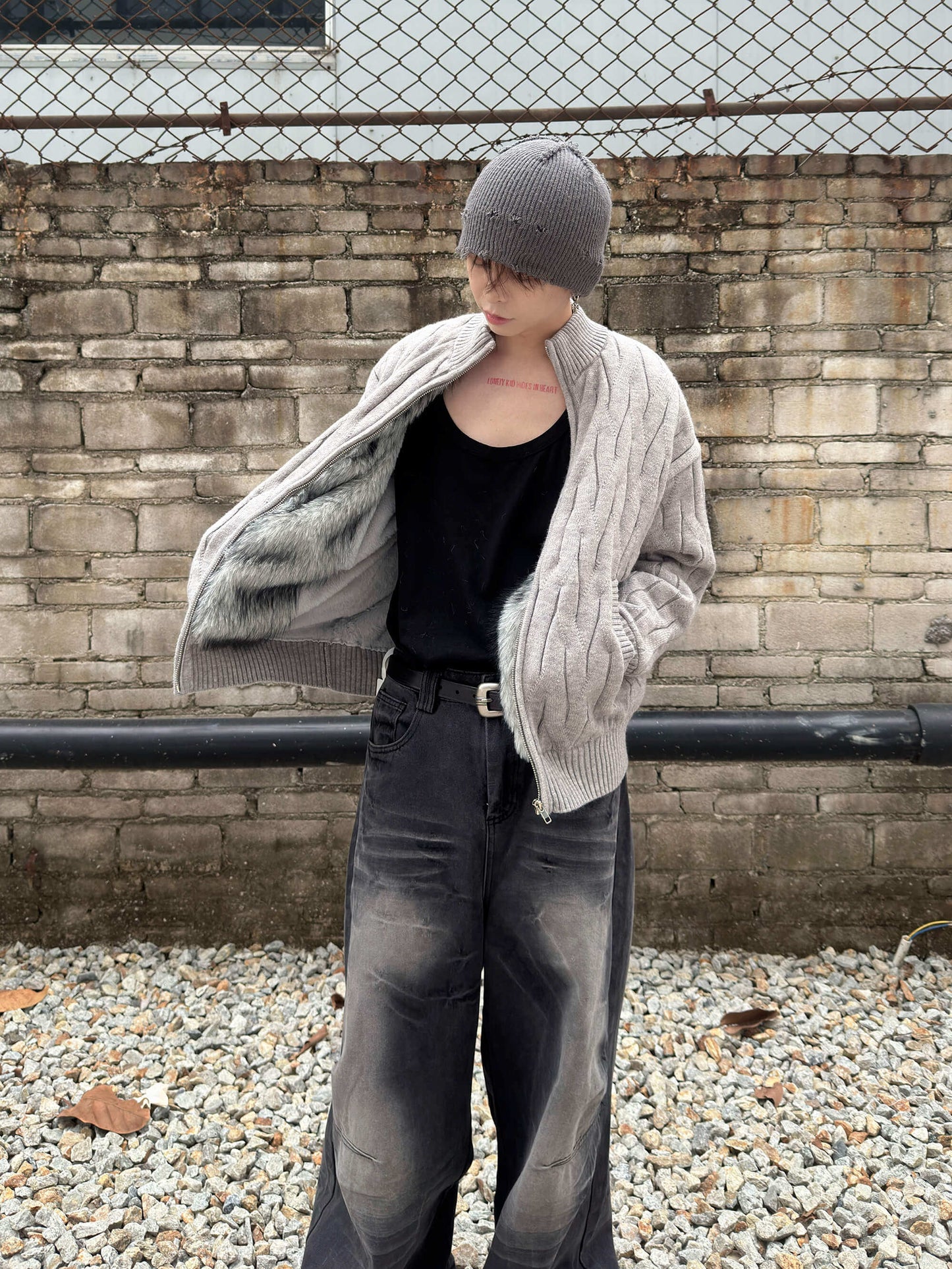 Simple Stitching Fleece Lining Knit Cardigan WN22993