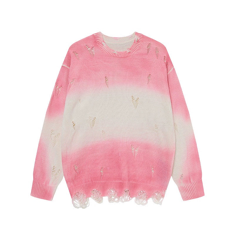 Gradient Tie-Dye Damage Hole Knit Sweater WN21049