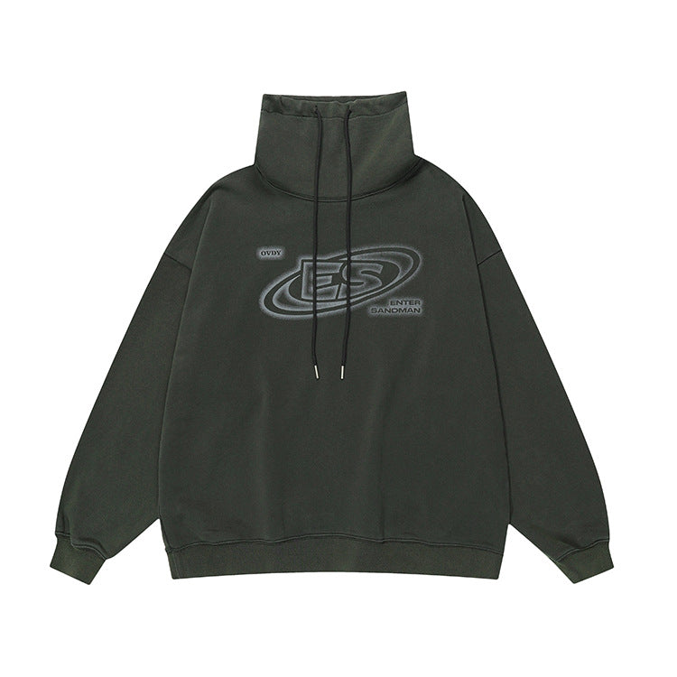 Washed High-Neck Print Oversize Sweatshirt WN12354