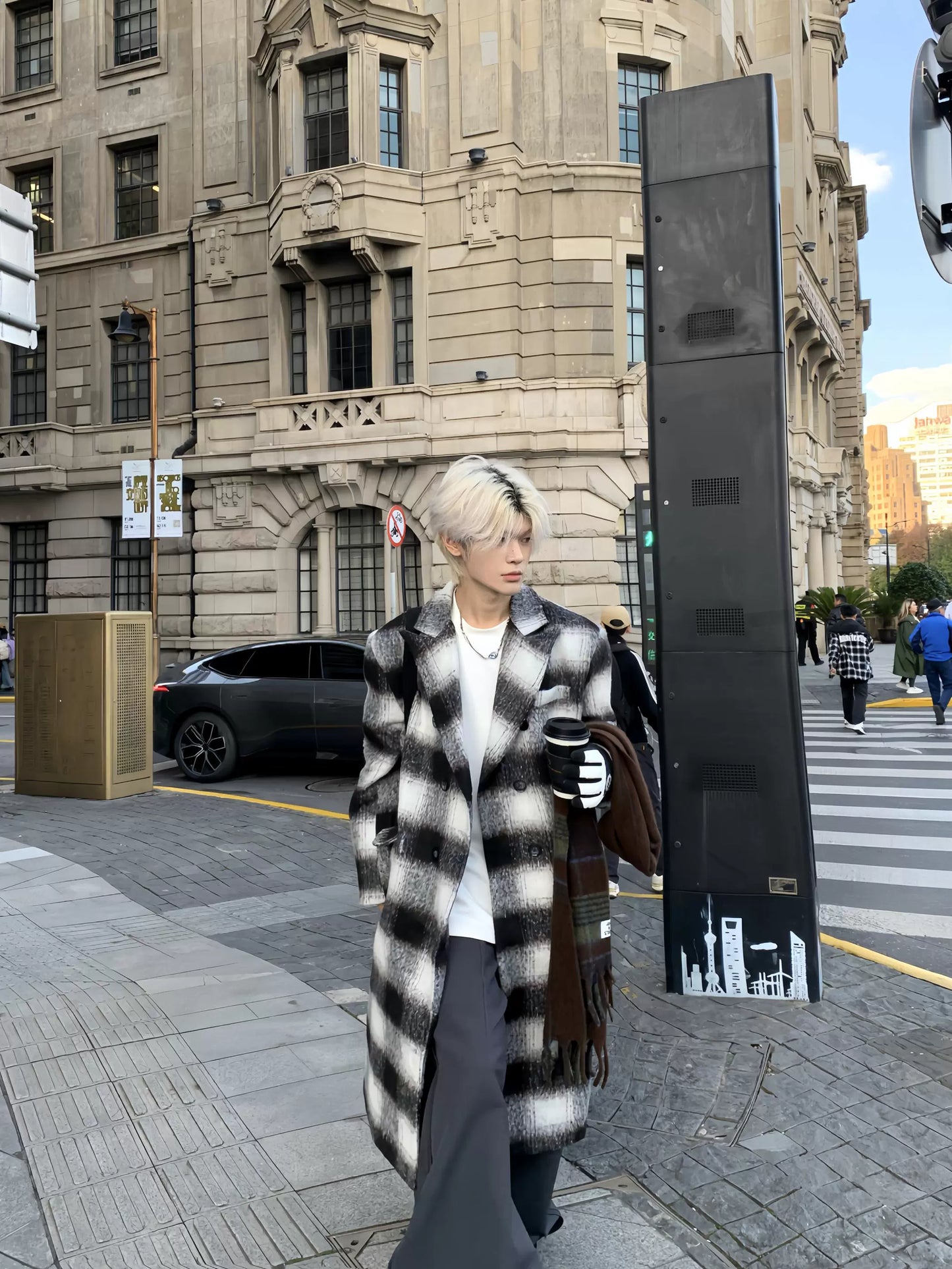 Thick Stripe Plaid Lapel Coat WN19863